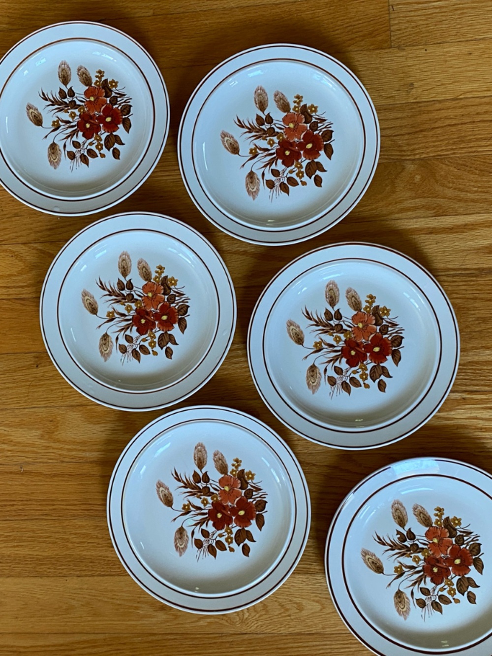 Vtg.  Stoneware Fall Autumn Floral Bread/Salad/Dessert Plates - Set of 6 LikeNew - Picture 3 of 9